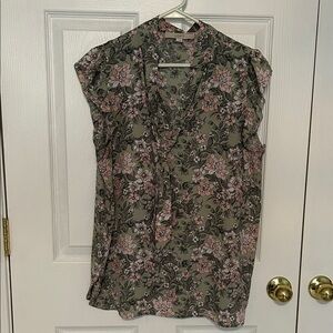 LOFT Floral Blouse with Pink and Green Hues